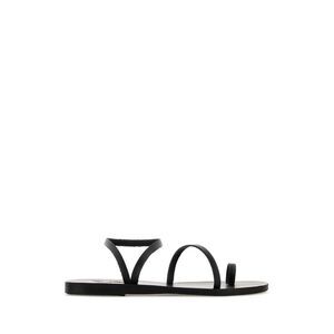 Ancient Greek Women Black Leather Apli Eleftheria Thong Sandals